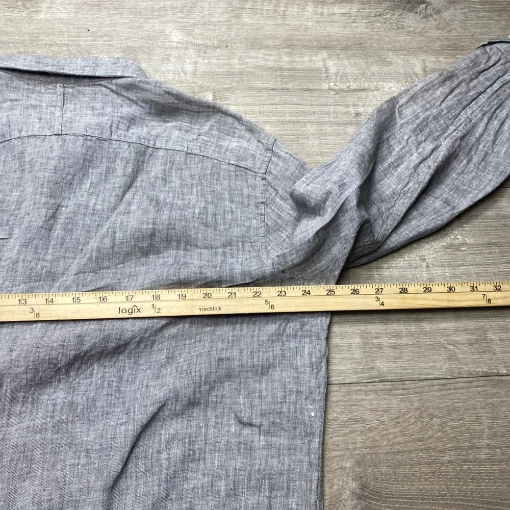 Banana Republic Shirt Camden Standard Fit Mens XL Grey 100% Linen Long Sleeve